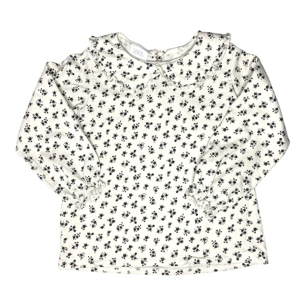 Zara Cream Black Floral Long Sleeve Top Peter Pan Collar Size 3-4yrs
